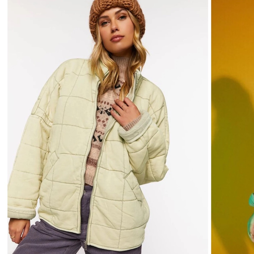 Forever 21 quilted jacket in beige - Free people dupe